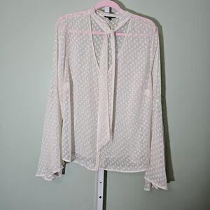 Smak Parlour Unique Vintage Sheer Bell Sleeve V-Neck Tie Blouse White 1X